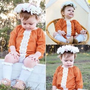 Boutique Baby Girls Rust Boho Romper